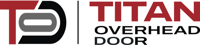 Logo for Titan Overhead Door featuring the initials "TD" in red, black, and gray on the left, and the company name in red and black text on the right.