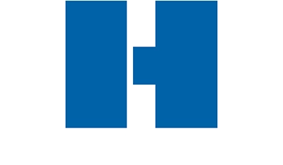 A large, solid blue letter "H" with a subtle gray outline, centered on a white background, representing Commercial Dock and Door Solutions.